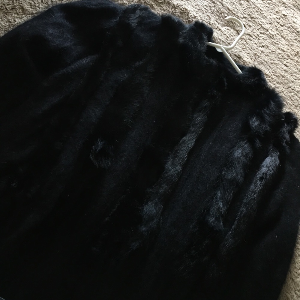 Michelle Nicole Black Rabbit Fur Coat Medium
